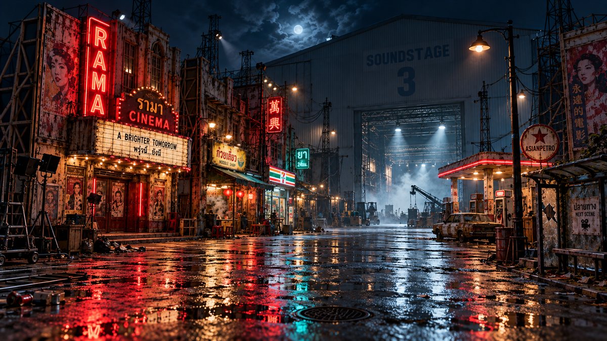 Rainy Neon Backlot at Soundstage 3